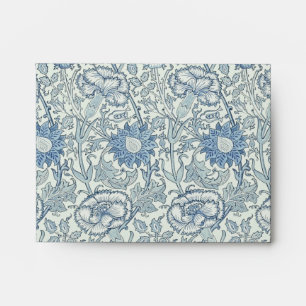 Enveloppe William Morris Beau motif floral, bleu, rose