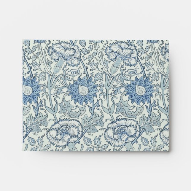Enveloppe William Morris Beau motif floral, bleu, rose (Devant)