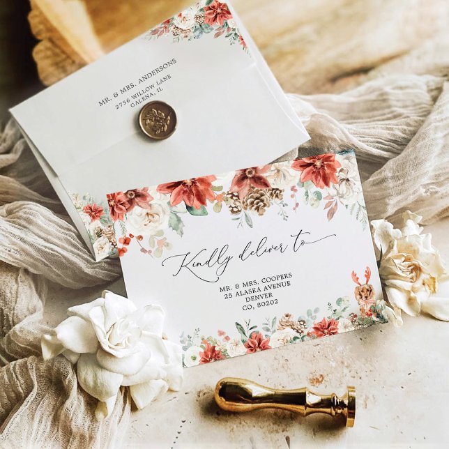 Enveloppe Winter Red Pinecone Wedding Invitation Envelope (Créateur téléchargé)