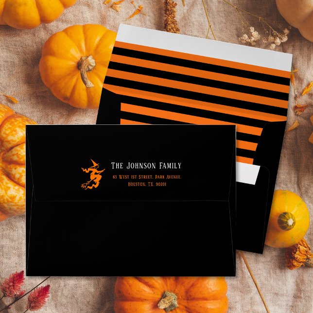 Enveloppe Witch Halloween Party Black 5x7 Adresse de retour (Witch Halloween Party Black 5x7 Return Address Envelope)