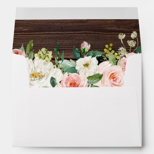 Enveloppe Wreath Florale en bois rustique Adresse préimprimé (Dos (Bas))