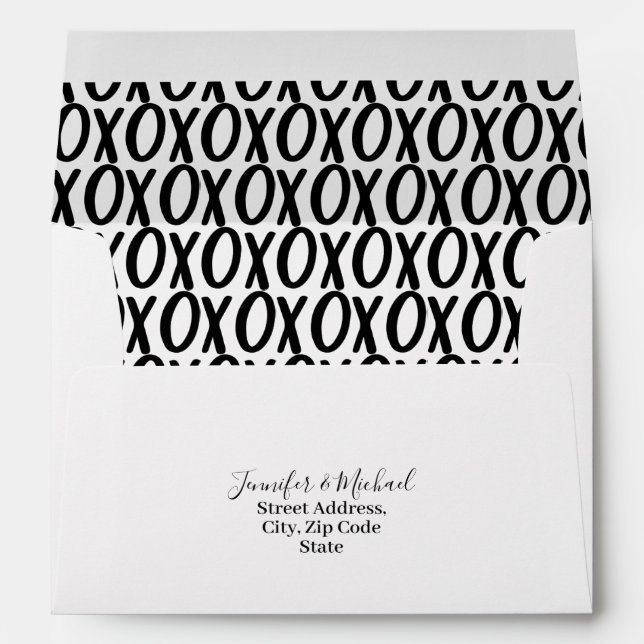 Enveloppe XOXO noir et blanc mariage minimal (Dos (Bas))
