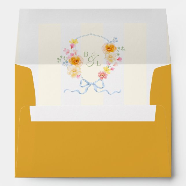 Enveloppe Yellow Stripe Floral Crest Monogram Spring Wedding (Dos (Bas))