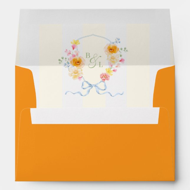 Enveloppe Yellow Stripe Floral Crest Monogram Spring Wedding (Dos (Bas))
