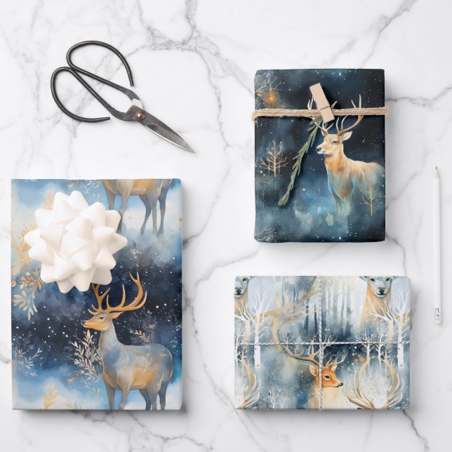 Enveloppement des cerfs de Noël Papier cadeau enve (Recto)
