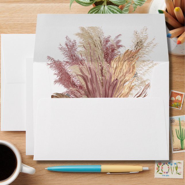 Enveloppes 5x7 Boho Pampas Grass Mauve rose (Créateur téléchargé)