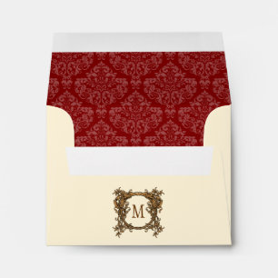 Enveloppes A2 Crème et crête florale rouge Monogramme de Da
