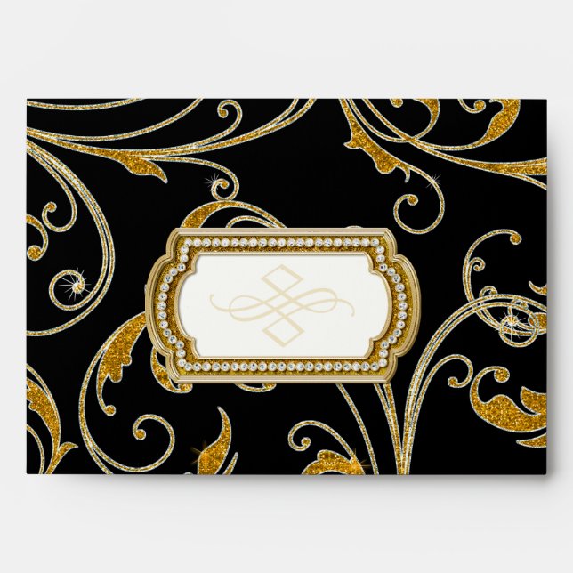 Enveloppes A7 Correspondance Glam Old Hollywood Regency Black (Devant)