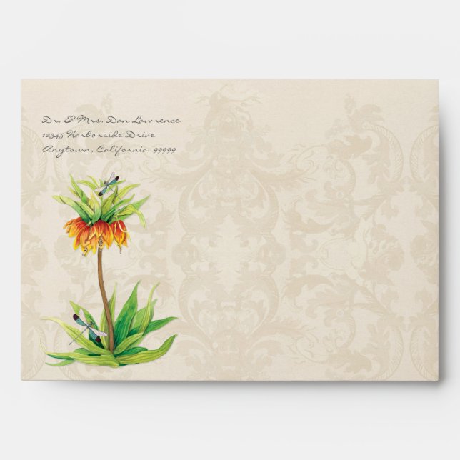 Enveloppes A7 Élégante Mariage à libellules Fritillaria (Devant)
