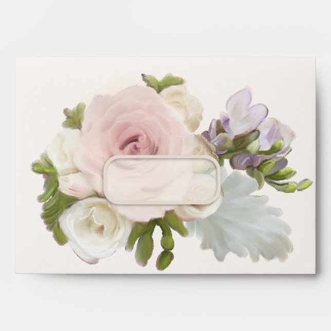 Enveloppes A7 Exquis Joli Rose Freesia Floral Mariage (Devant)