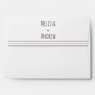 Enveloppes Ancrage or & rayures marine bleu mariage nautique