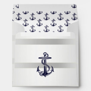 Enveloppes Ancre Blu de marine nautique Silver Wht SQ