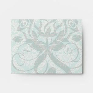Enveloppes aqua et fleur crème élégante damas