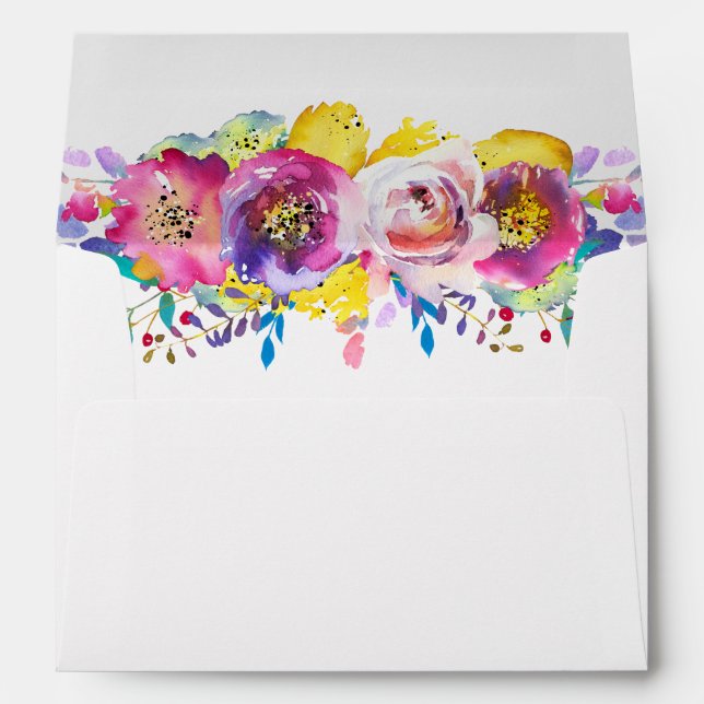 Enveloppes Aquarelle Fuchsia Gold Floral pour invitation 5x7 (Dos (Bas))