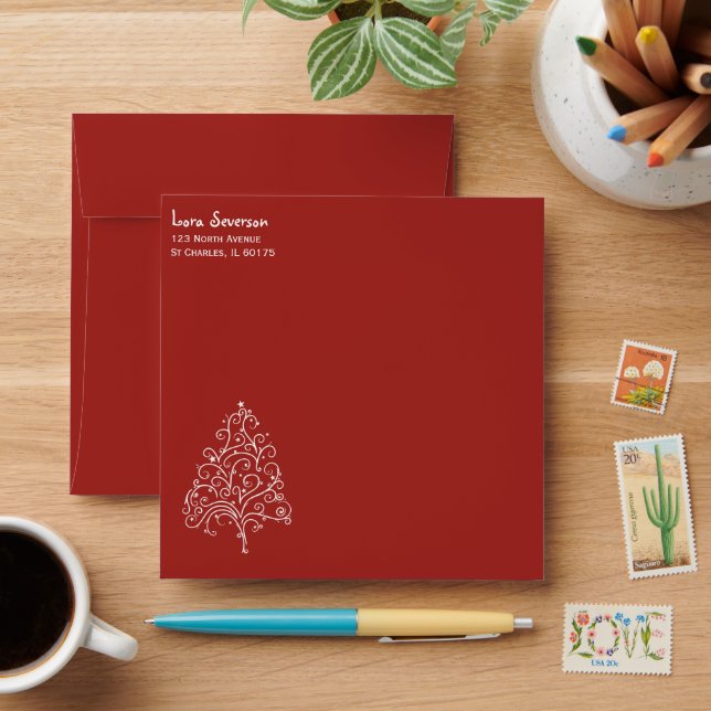Enveloppes Arbre de Noël en rouge (Desk)