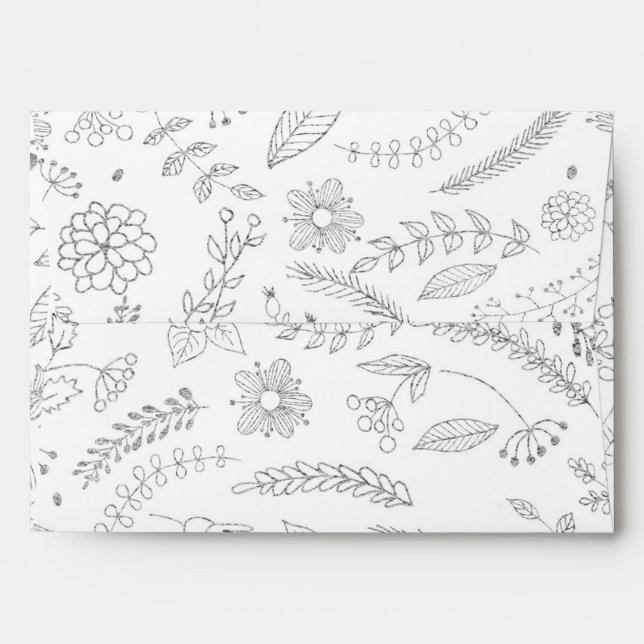 Enveloppes Argent Floral Feuille Rustique Faire-part de maria (Dos (Haut rabat))
