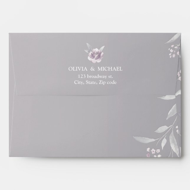 Enveloppes Argent rose floral Chinoiserie adresse de retour (Dos (Haut rabat))