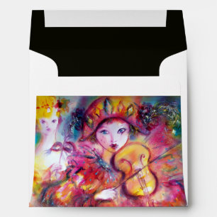 Enveloppes ARLECCHINO ET COLOMBINA rose vif rouge noir