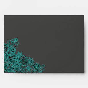 Enveloppes Aztec Paisley Charbon turquoise A7