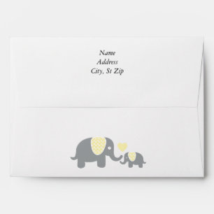 Enveloppes Baby shower blanc, jaune et gris d'éléphants de