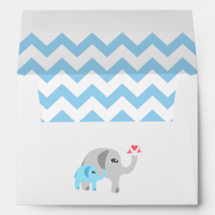 Enveloppes Baby shower éléphant bleu et blanc