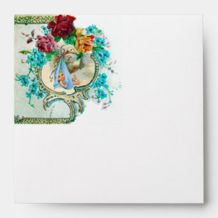 Enveloppes Baby shower FLORAL BLUE ROSE ROSE ROSE ROSE FLEURS