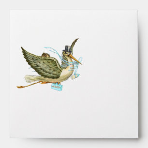 Enveloppes BABY SHOWER GARÇON STORK, Bleu Blanc