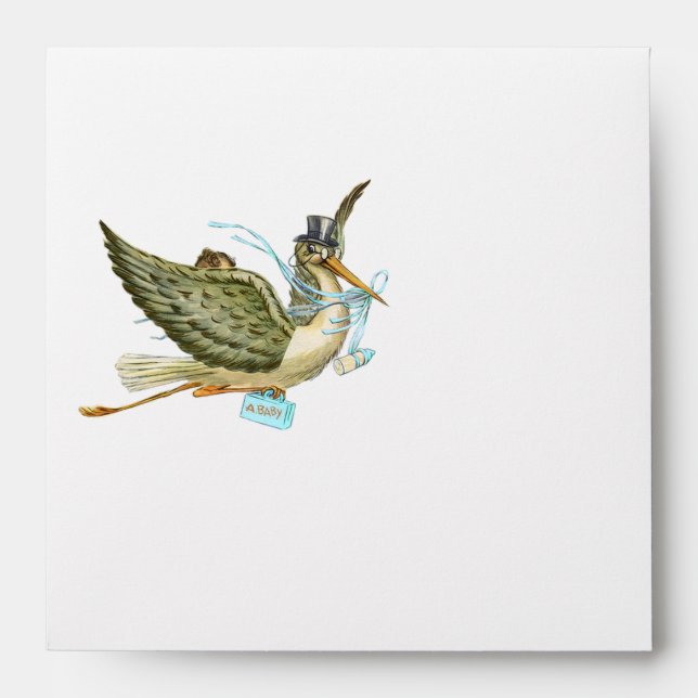 Enveloppes BABY SHOWER GARÇON STORK, Bleu Blanc (Devant)