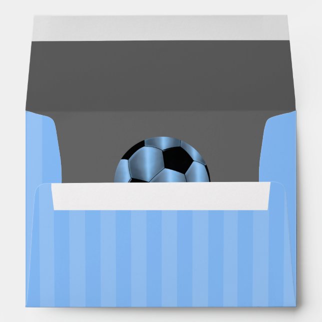 Enveloppes Bar Mitzvah Bleu clair et noir balle de football (Dos (Bas))
