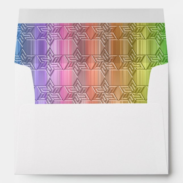 Enveloppes Bat mitzvah coloré Rainbow Star Damask (Dos (Bas))