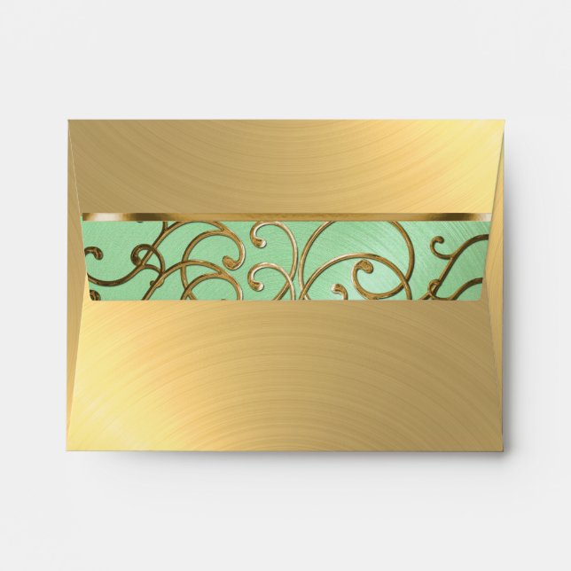 Enveloppes Bat mitzvah Elegant Mint Green Gold Filigree (Dos (Haut rabat))