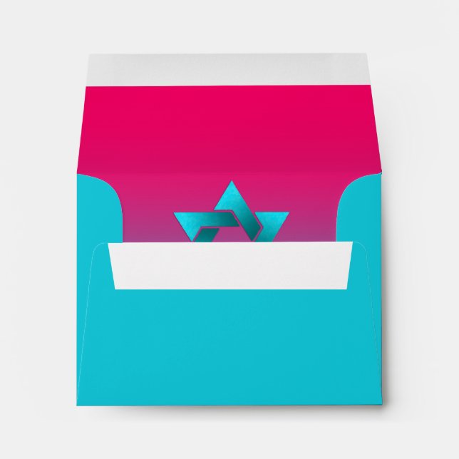 Enveloppes Bat mitzvah Turquoise et rose Ombre Star de David (Dos (Bas))