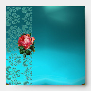 ENVELOPPES BEAU ROSE ROSE ROSE OR AQUA BLEU TURQUOISE DAMASK
