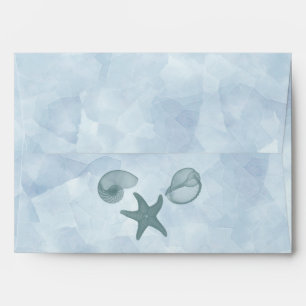 Enveloppes Bébé bleu aquarelle mer coquilles plage mariage