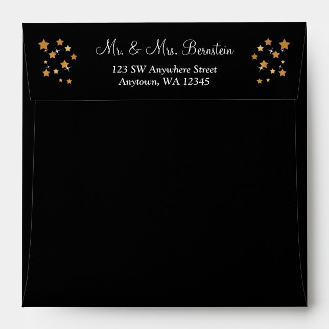 Enveloppes Black and Gold Stars Adresse de retour (Dos (Haut rabat))