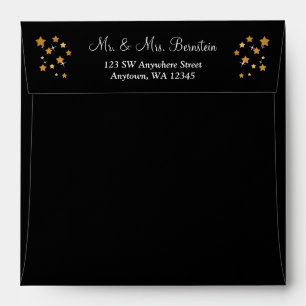 Enveloppes Black and Gold Stars Adresse de retour