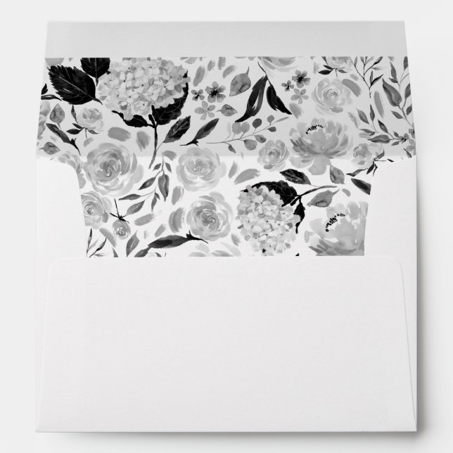 Enveloppes Black and White Floral Linal Adresse de retour (Dos (Bas))