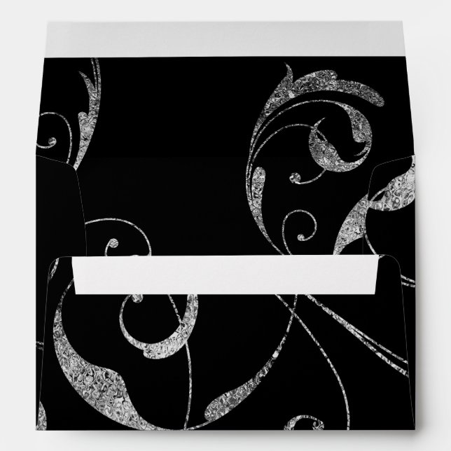 Enveloppes Black & Faux Silver Glass Floral Swirl Élégant (Dos (Bas))