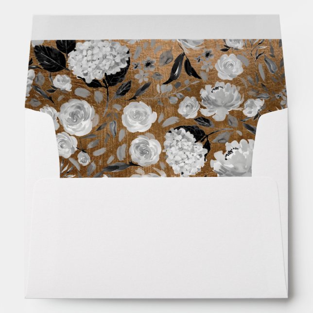 Enveloppes Black & White Floral Linal Faux Gold Self Address (Dos (Bas))