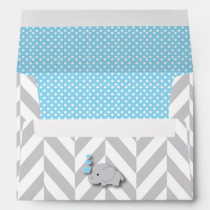 Enveloppes Bleu, baby shower gris blanc d'éléphant