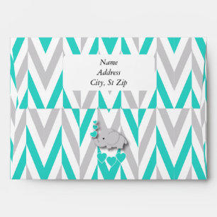 Enveloppes Bleu de turquoise, baby shower gris blanc