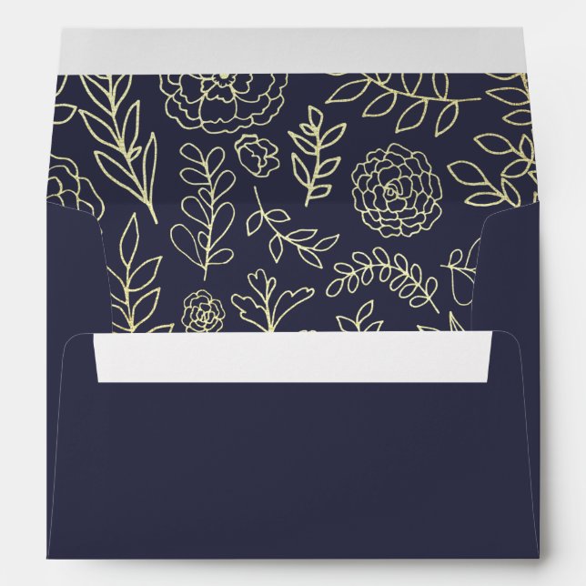 Enveloppes Bleu Marine | Mariage de modèle Floral Or (Dos (Bas))
