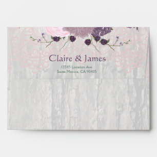 Enveloppes Bois antique et épouser mauve de fleurs
