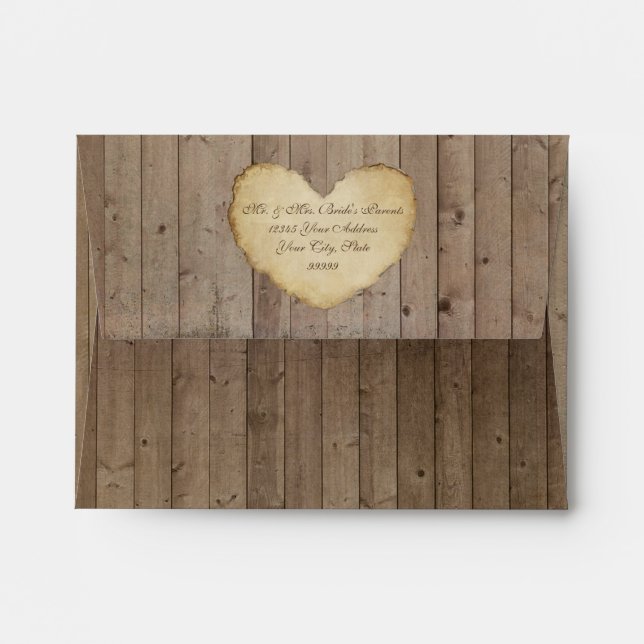 Enveloppes Bois Barne Planche au coeur Rustique Mariage (Dos (Haut rabat))
