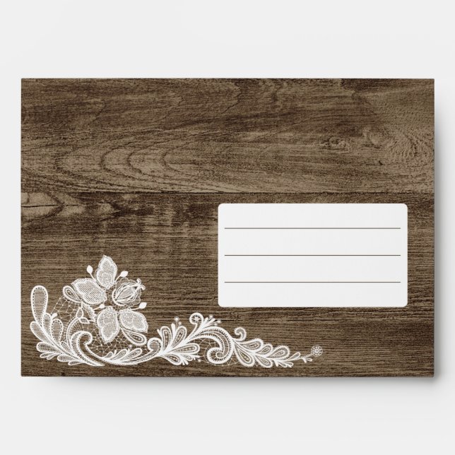 Enveloppes Bois rustique et Faire-part de mariage de dentelle (Devant)
