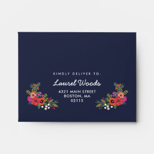 Enveloppes Bouquet bohémien - Bleu de marine avec doublure en