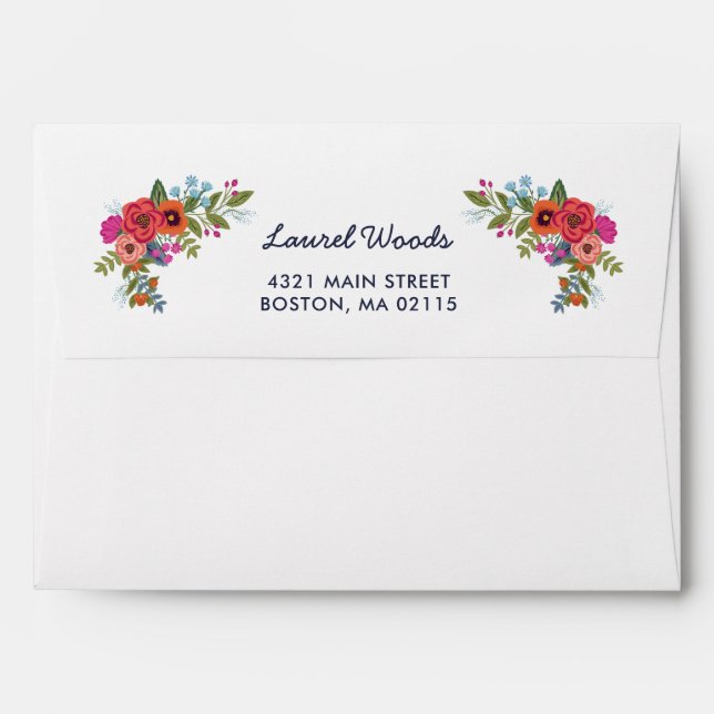 Enveloppes Bouquet bohémien - Marine Blue & Coral Floral Lina (Dos (Haut rabat))