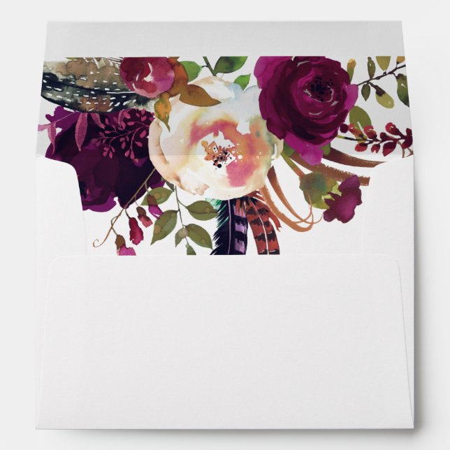 Enveloppes Bouquet floral de marsala de Bourgogne de boho (Dos (Bas))