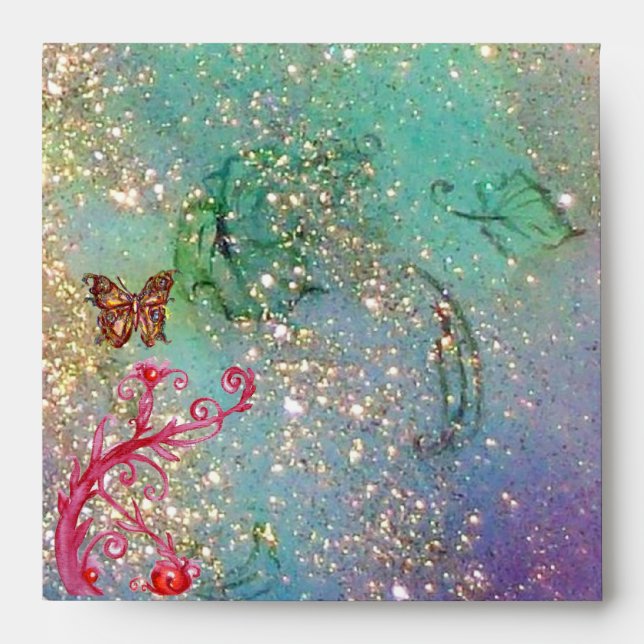 ENVELOPPES BOUTEILLE D'OR EN AQUA TURQUOISE BLEU SPARKLES SWI (Devant)