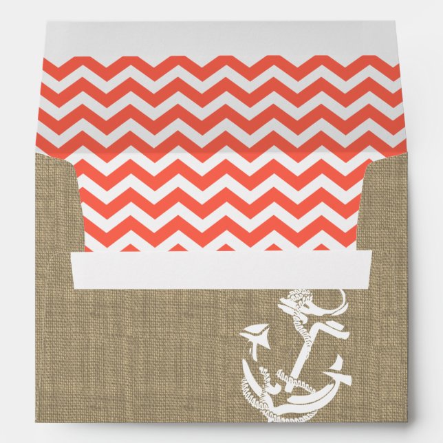 Enveloppes Burlap avec Coral Zigzag et Ancre (Dos (Bas))